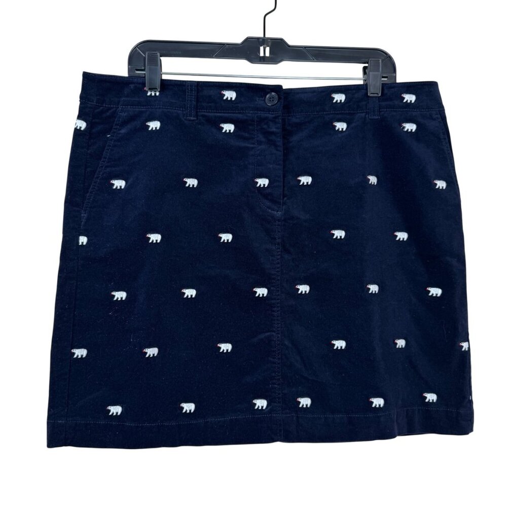 Talbots Navy Blue Velour Skirt Size 16P Polar Bear Embroidery Novelty Preppy